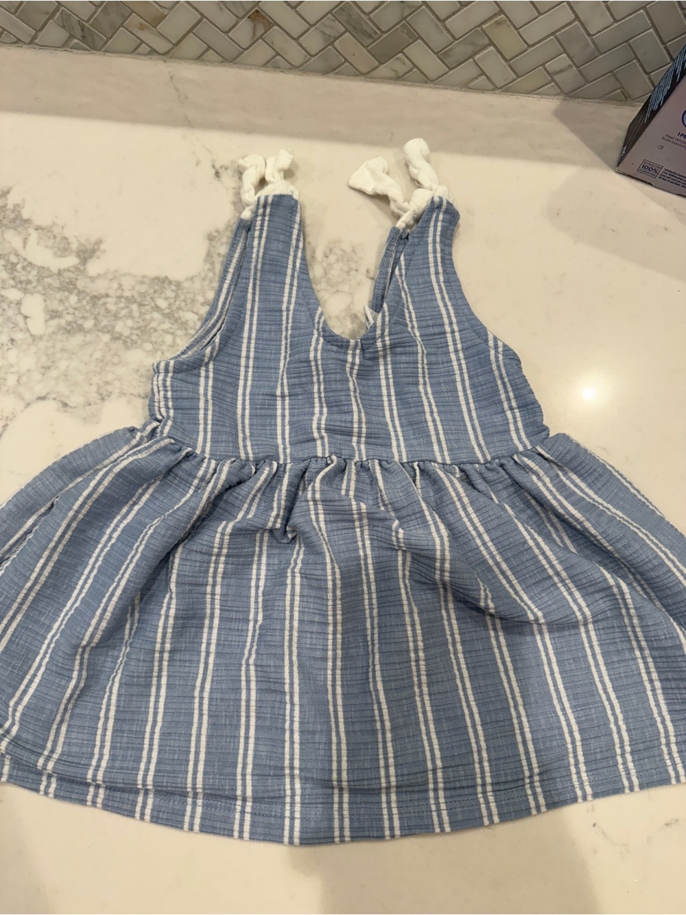 Zara Blue & White Striped Knot-Shoulder Tank Top
